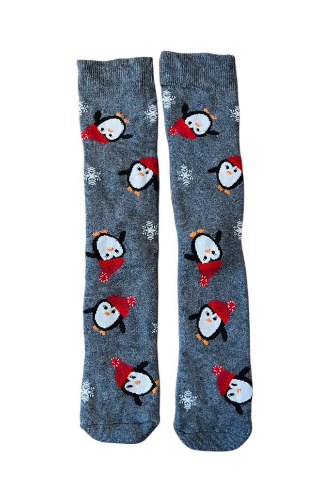 Sosete Craciun dama, Interior tip prosop,Imprimeu pinguin , Engros